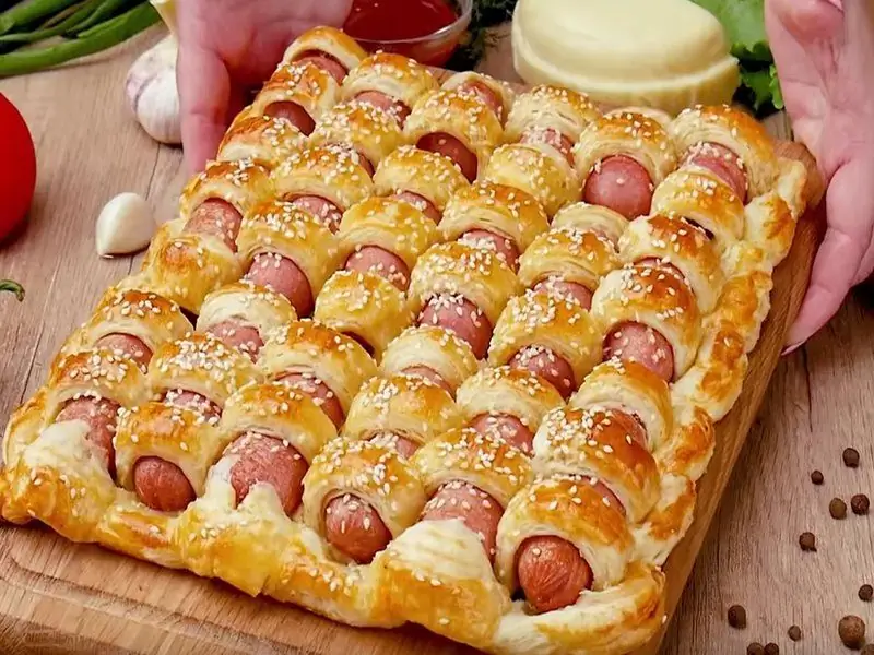 Wicker Puff Pastry Pie With Sausages And Cheese: A Step-by-step Recipe For A Beautiful And Quick Dish, Photo