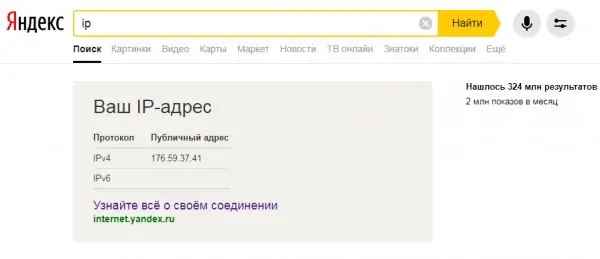 Gjeni IP tuaj përmes Yandex