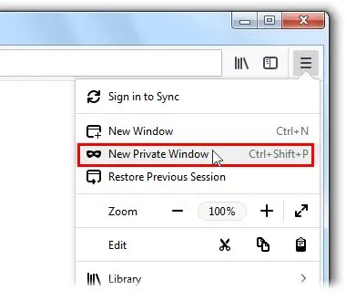Firefoxi privaatsesse sirvimisse sisenemine