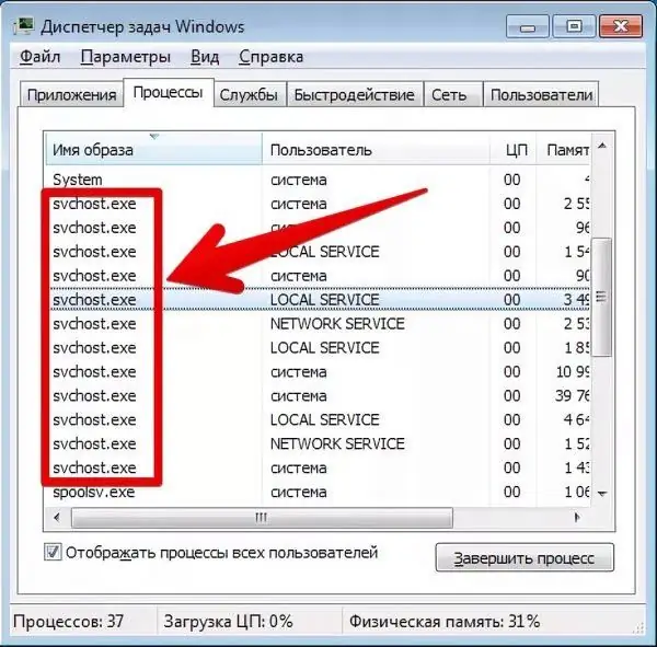 Sistemski procesi SVCHost rade s različitim parametrima