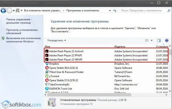 Adobe Flash Player პროგრამა, როგორც მრავალი პროგრამა (კომპონენტები)