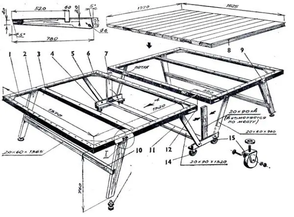 tavolo da ping pong pieghevole disegno