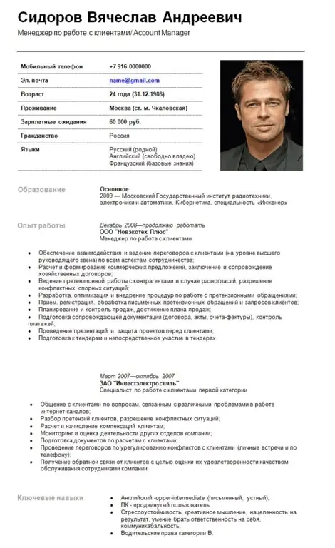 CV sa fotografijom