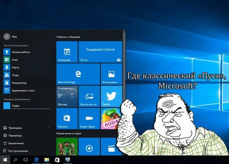 Startisback Yardım Proqramı Və Digər Vasitələrdən Istifadə Edərək Windows 10 üçün Klassik Bir Başlanğıc Menyusu Necə Hazırlanır