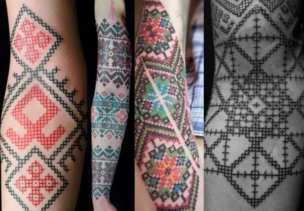 Tatouage sous forme de motifs faits par une croix