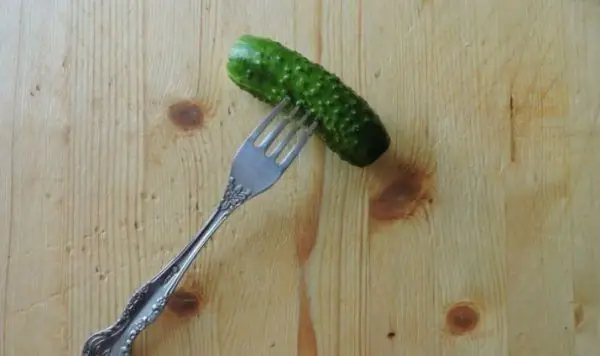 Pepino en un tenedor