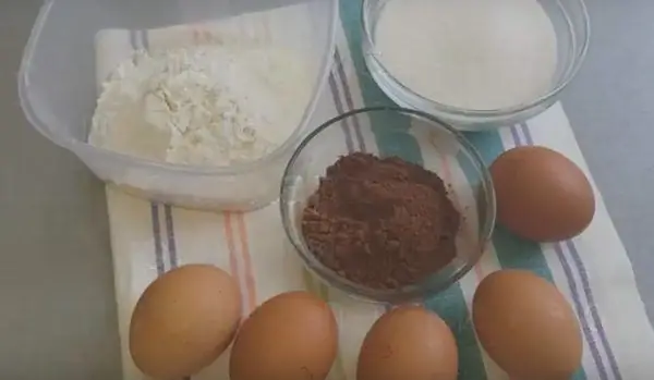 Eggs, flour, cocoa, sugar