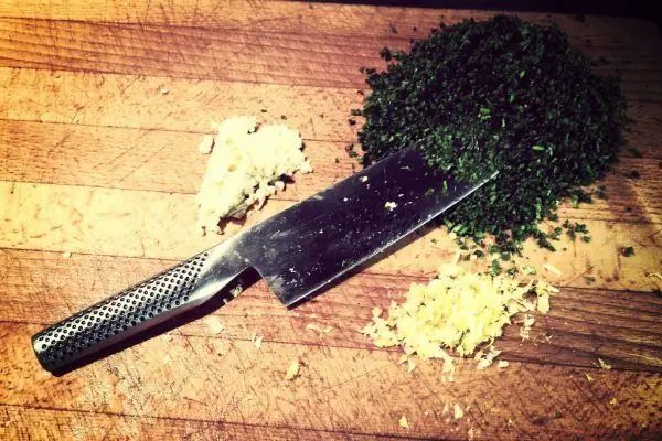 Chopped herbs and garlic