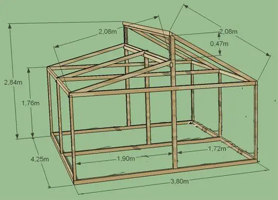 Desenho da estufa de acordo com Meatlider com dimensões