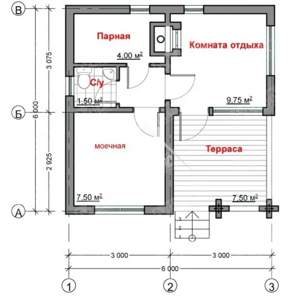 Izgled kupke veličine 6 x 6 m