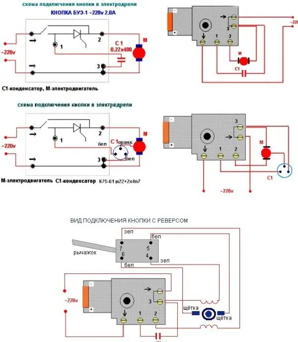 Schéma zapojenia tlačidla elektrickej vŕtačky