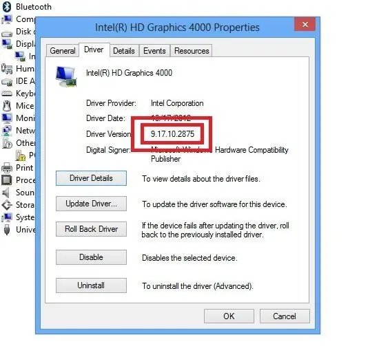 Propiedades del controlador Intel instaladas en Windows