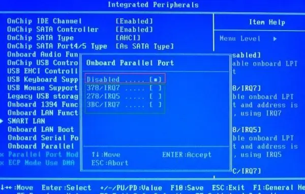 Enabling LPT port in BIOS