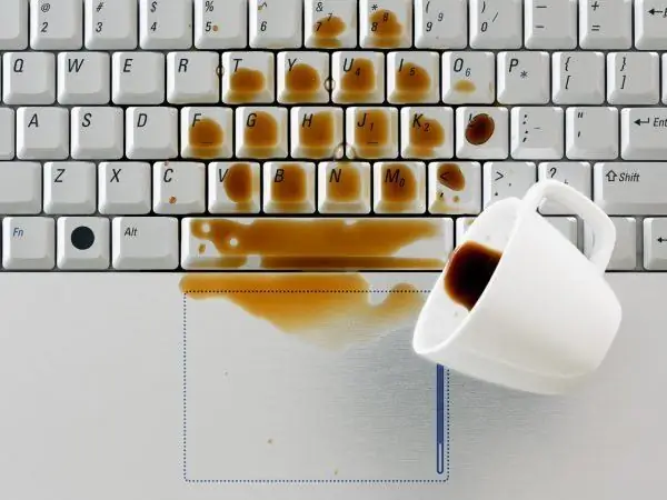 Coffee spilled on laptop